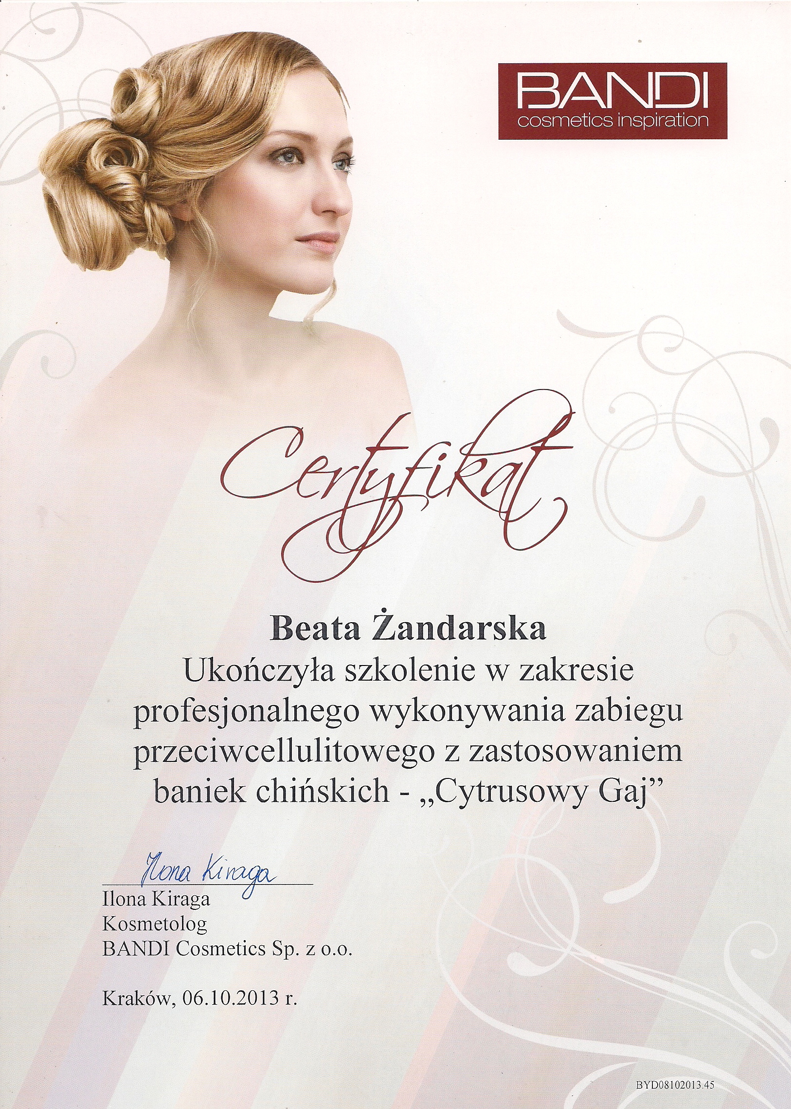 Certyfikat Bandi Cosmetics - bańki chińskie Cytrusowy Gaj