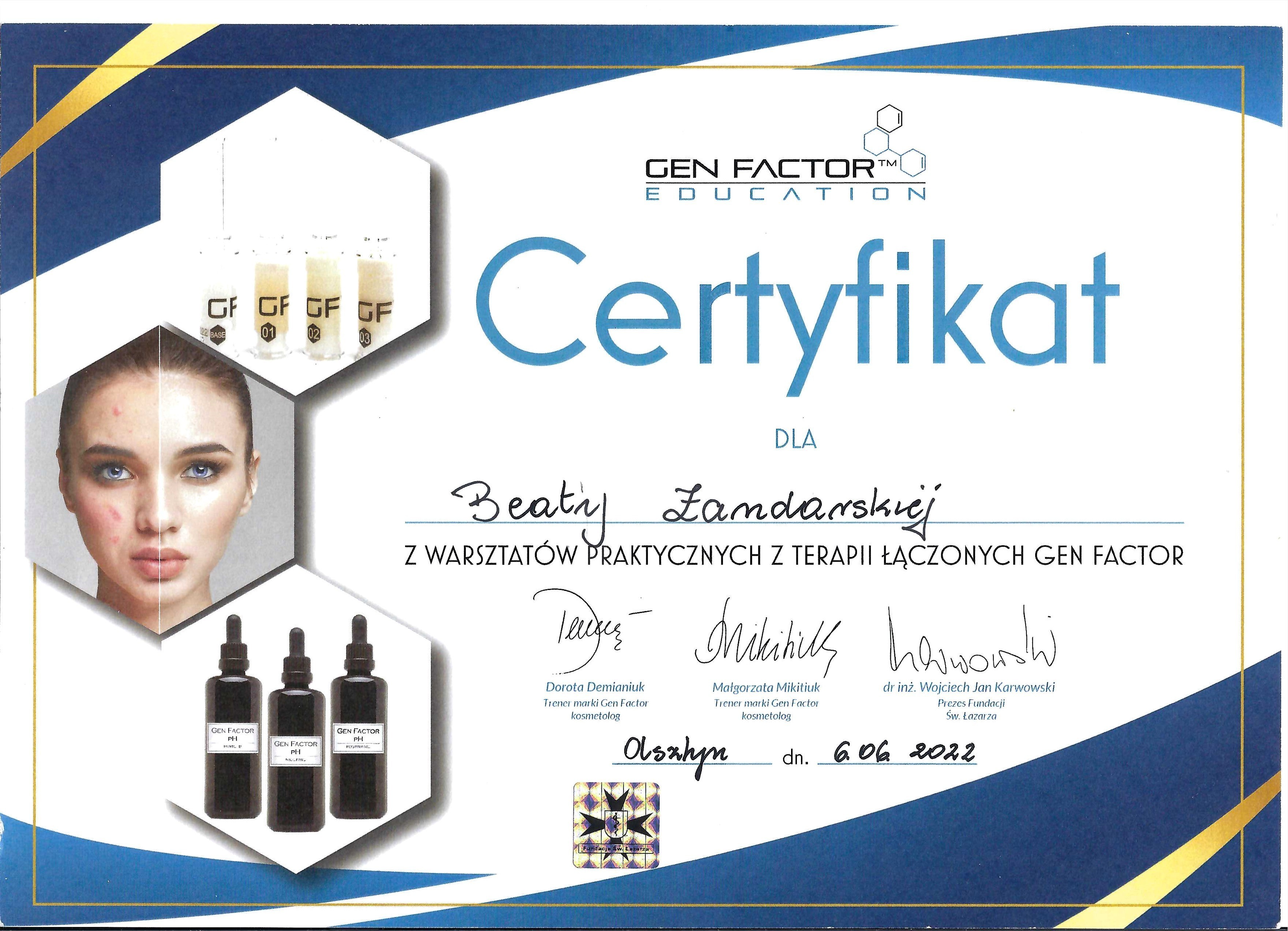 Certyfikat Gen Factor Education - warsztaty praktyczne