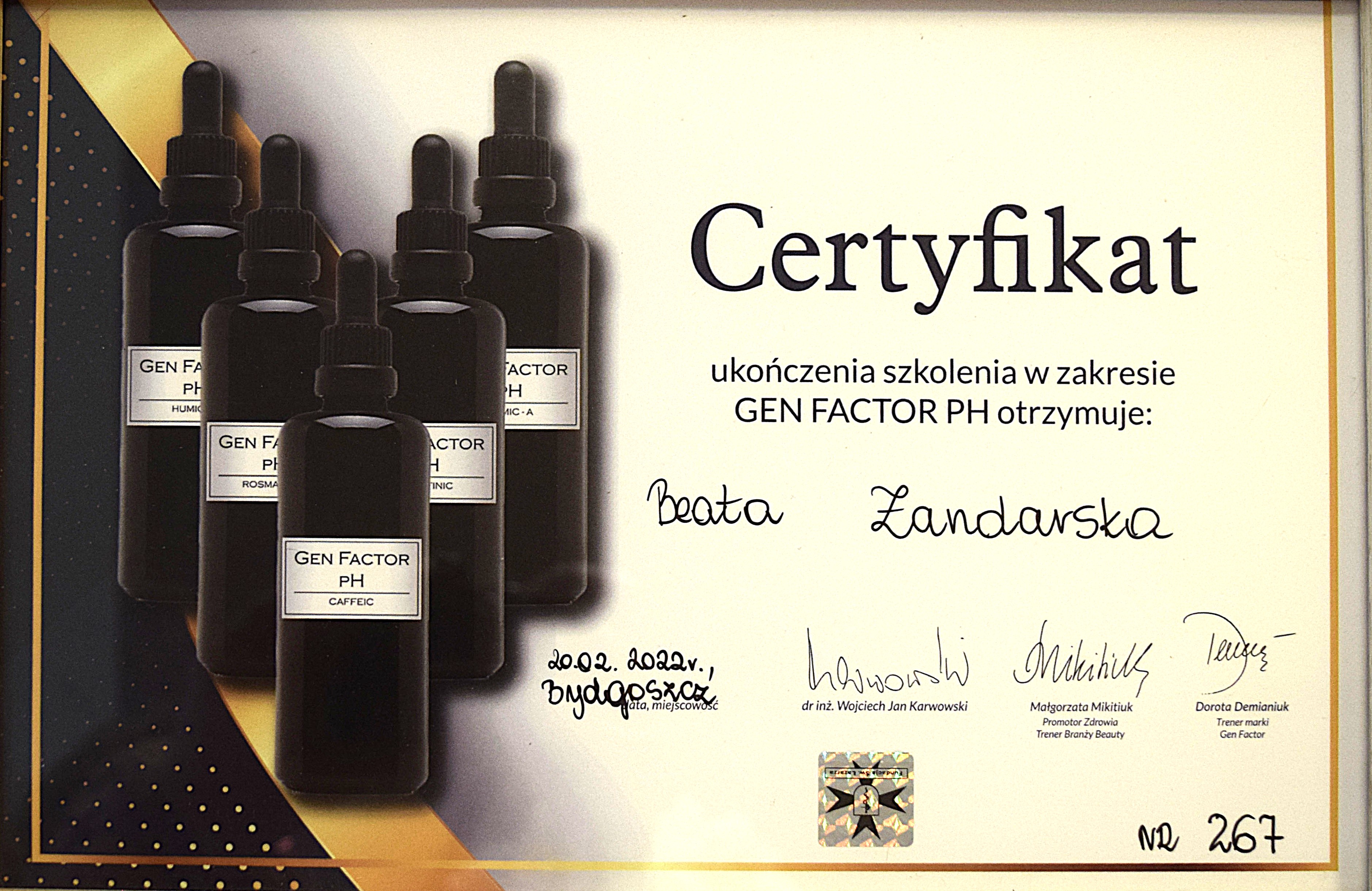Certyfikat ukończenia szkolenia Gen Factor PH