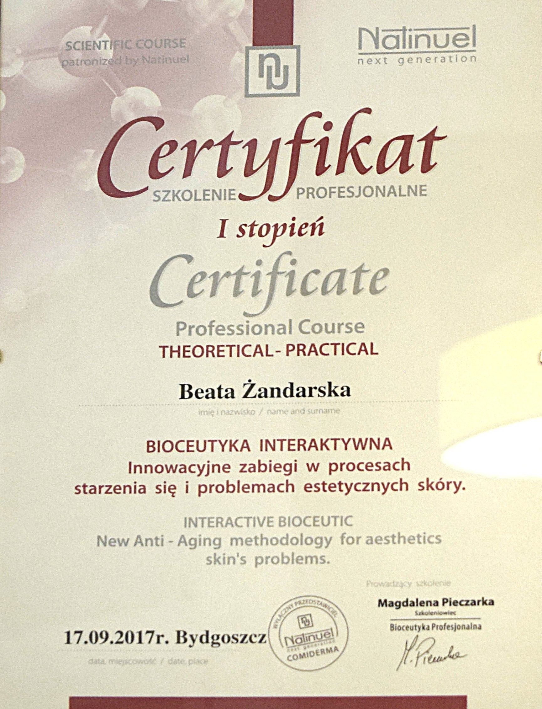 Certyfikat Natinuel - Bioceutyka Interaktywna